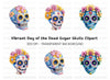 Blue Sugar Skulls with Flowers Clipart Bundle