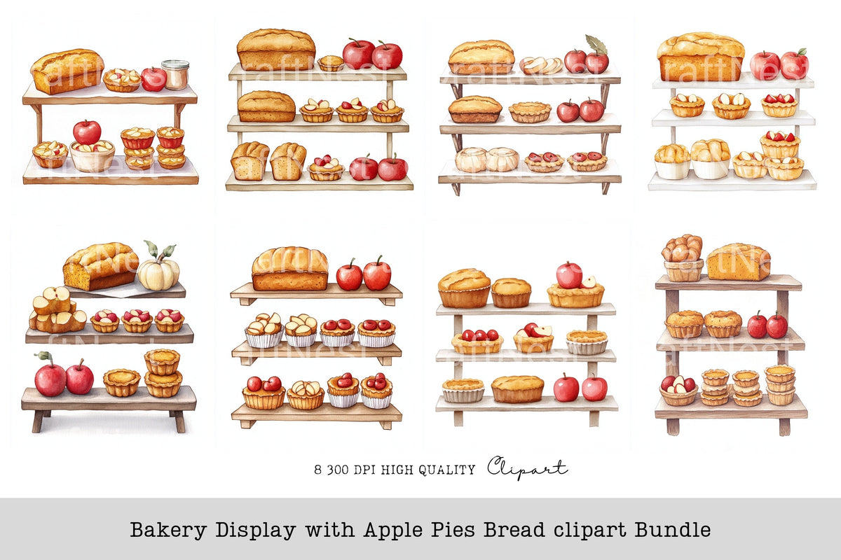 Bakery Display With Apple Pies Bread Clipart Bundle