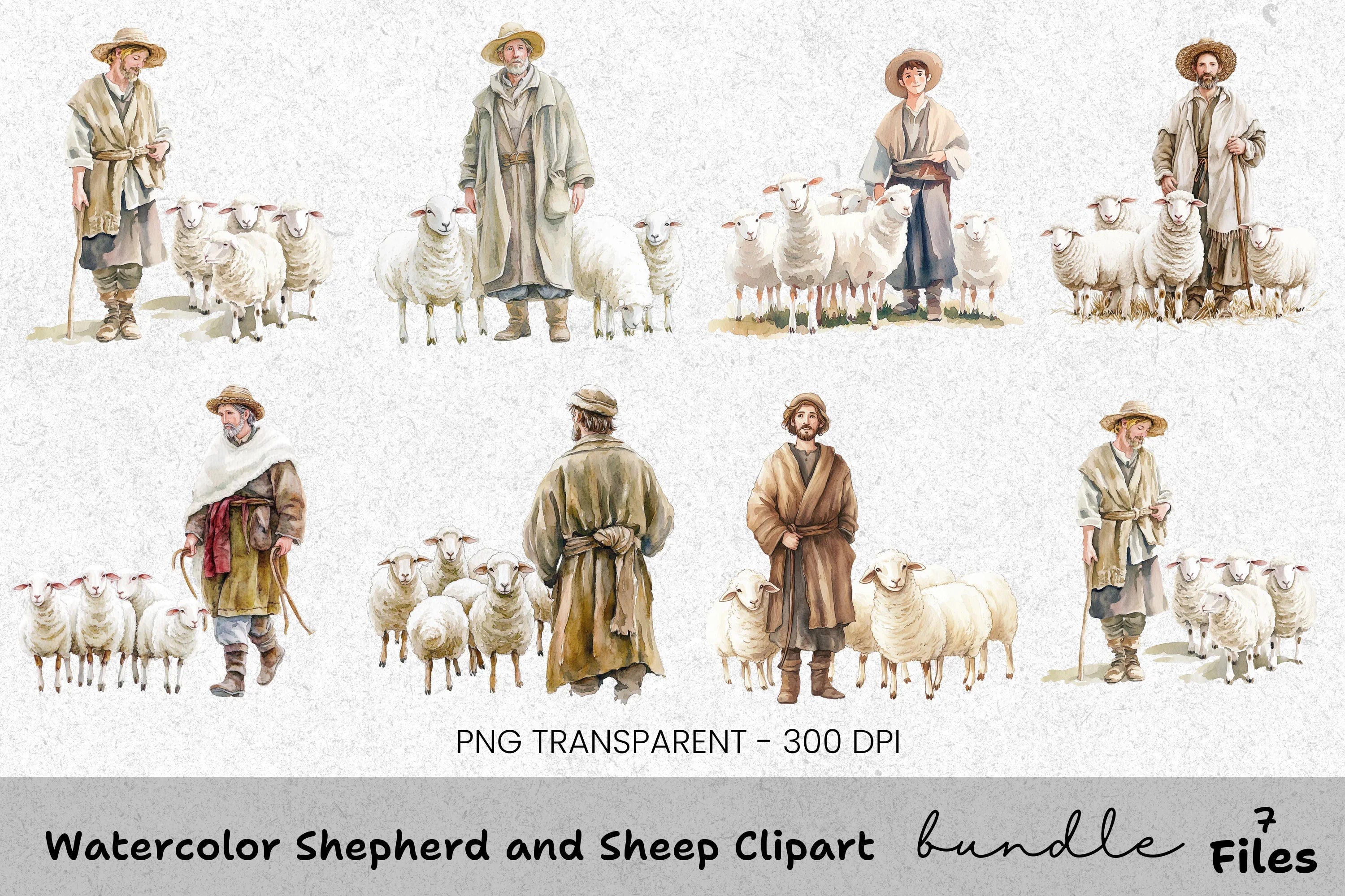 Shepherd and Sheep Clipart Bundle