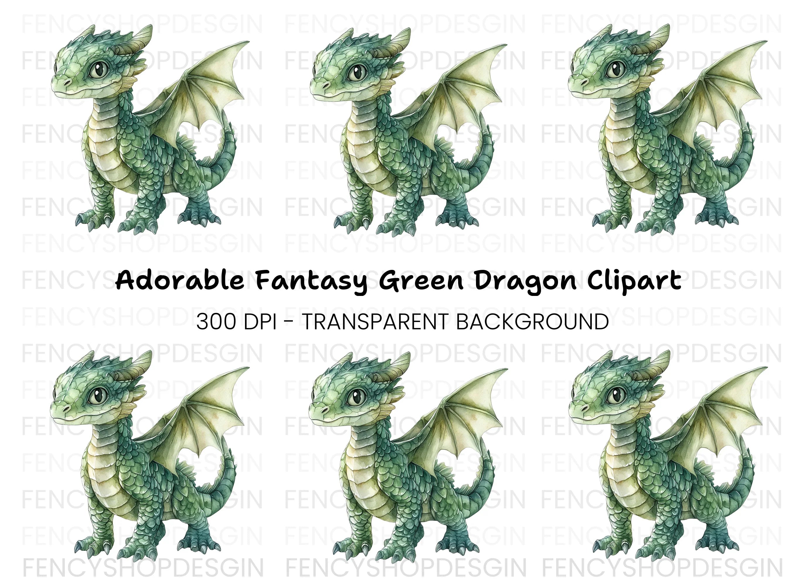 Charming Green Baby Dragon Clipart Bundle
