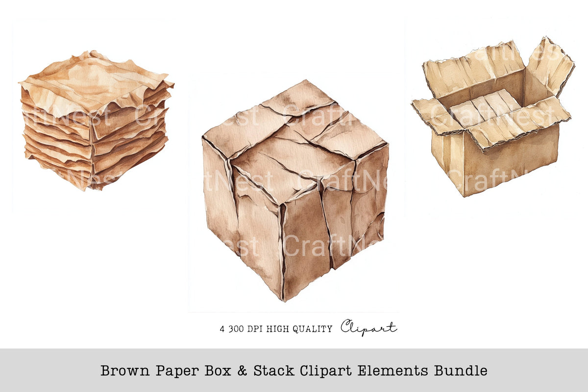 Brown Box Stack Elements Clipart Bundle