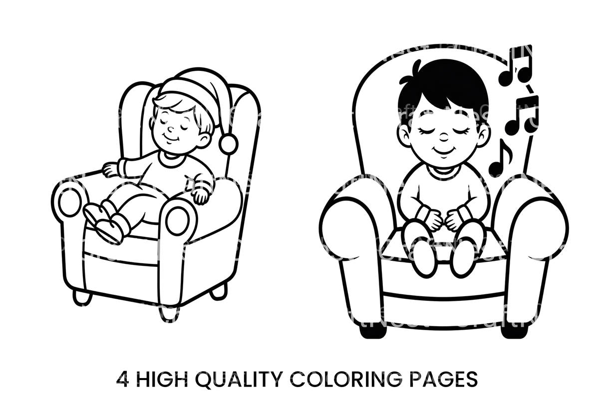 Christmas Kids in Armchairs Coloring Books