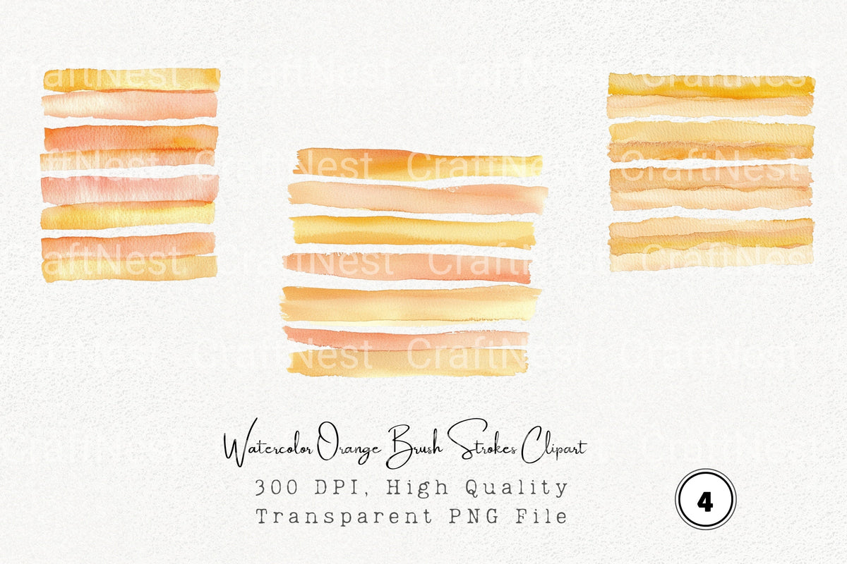 Orange Brush Strokes Clipart Bundle