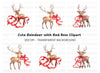 Cute Christmas Reindeer with Red Ribbons Clipart Bundle