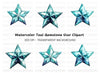 Geometric Blue Crystal Stars Clipart Bundle