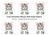 Festive Mouse with Holly Clipart Bundle