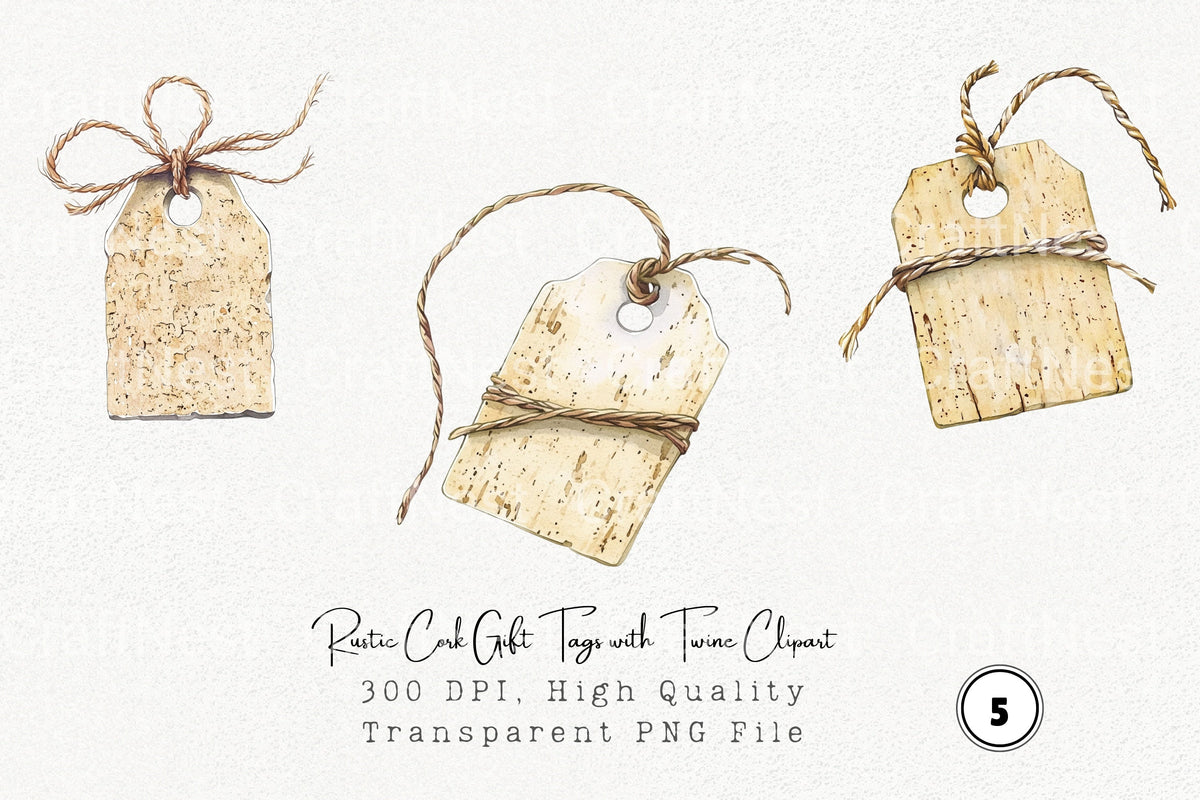 Rustic Cork Gift Tags With Twine Clipart Bundle