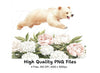 Playful Bear Cubs with Peony Flowers Clipart Bundle