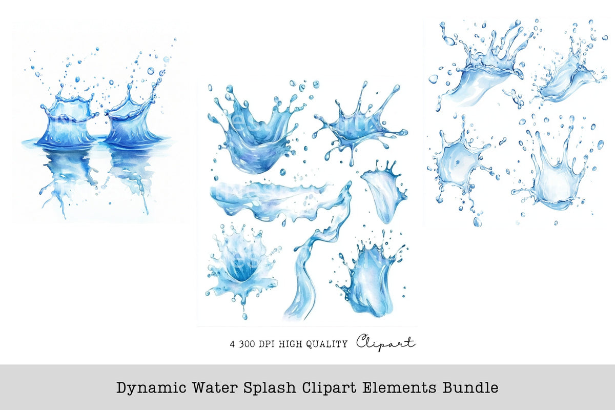 Dynamic Water Splash Elements Clipart Bundle