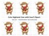 Cute Highland Cow with Scarf Clipart Bundle