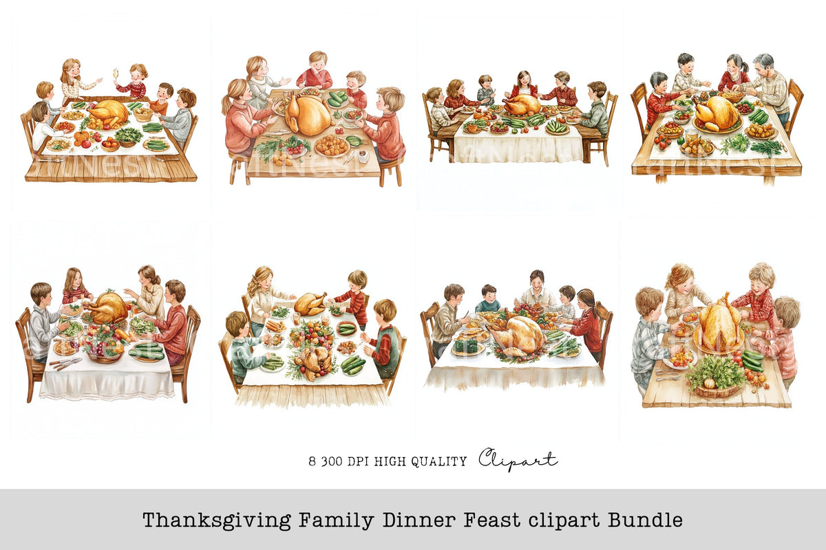 Thanksgiving Family Dinner Feast Clipart Bundle