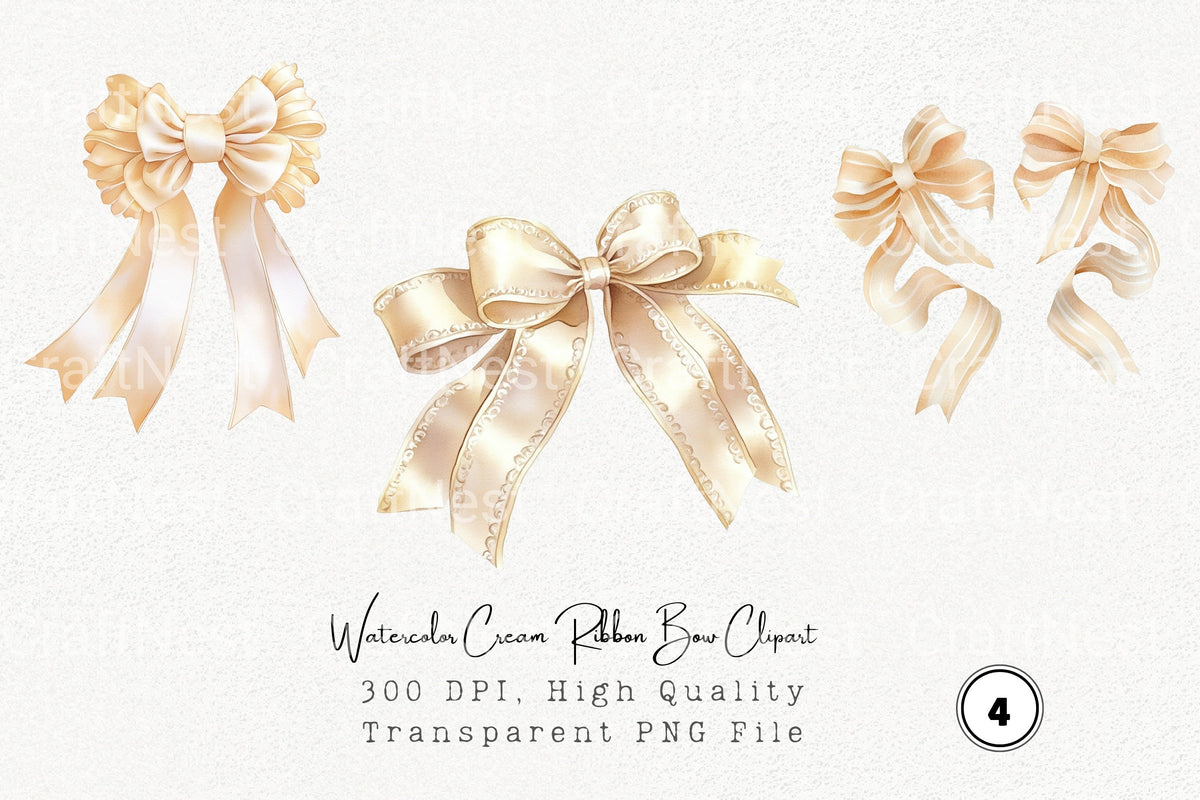 Cream Ribbon Bow Clipart Bundle
