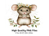 Cute Mouse with Flower Crown Clipart Bundle