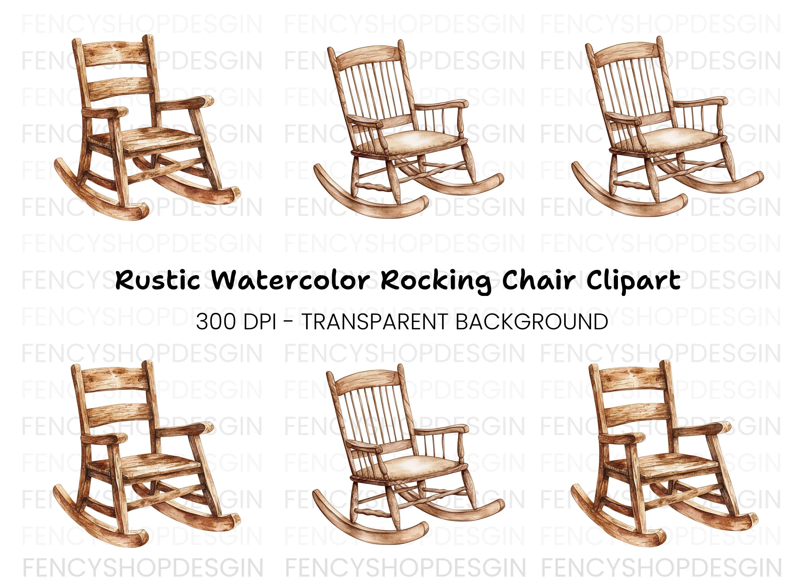 Vintage Wooden Rocking Chair Clipart Bundle