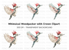 Woodpecker King Red Crown Clipart Bundle
