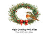 Christmas Bird in Pine Wreath Clipart Bundle