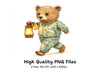 Cute Bear in Pajamas with Lantern Clipart Bundle