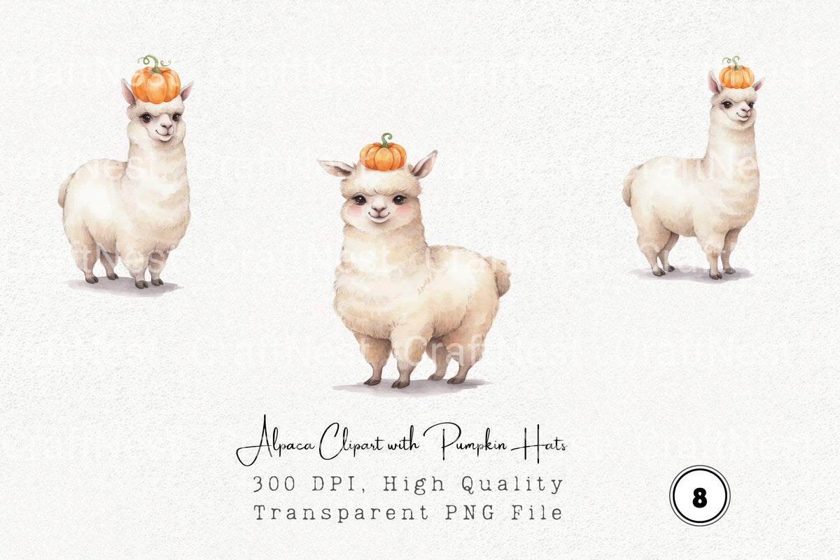 Alpaca With Pumpkin Hats Clipart Bundle