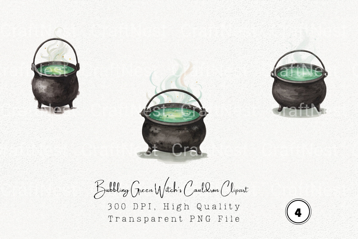 Bubbling Green Witch Cauldron Clipart Bundle