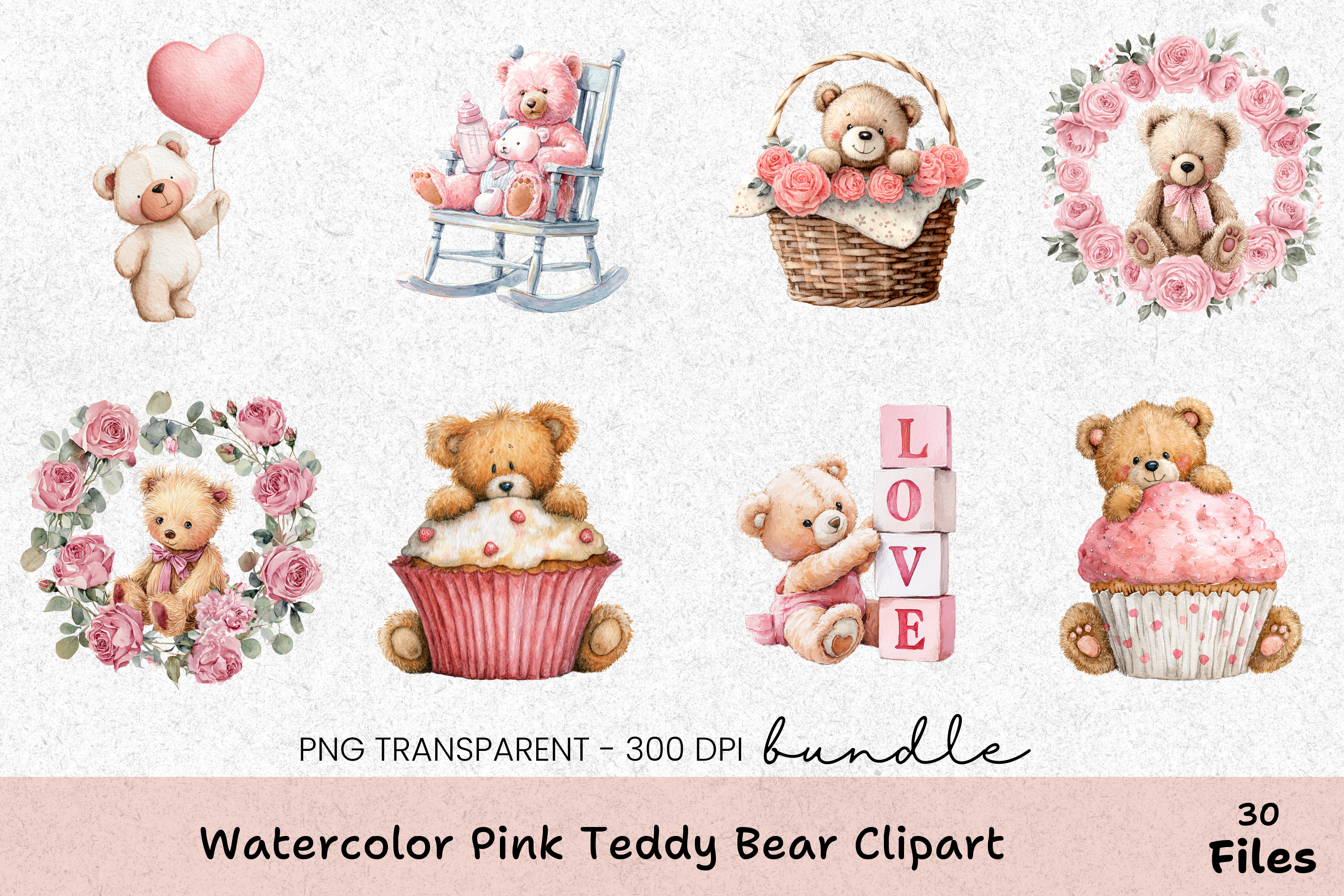 Pink Teddy Bear Clipart Bundle