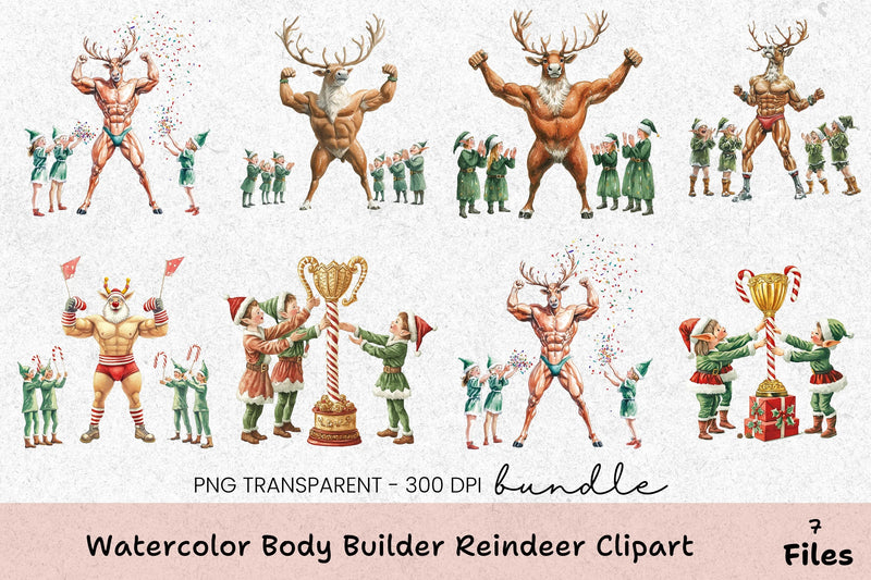 Bodybuilder Reindeer Clipart Bundle - CraftNest - Digital Crafting and Art