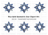 Geometric Blue and Gold Star Clipart Bundle