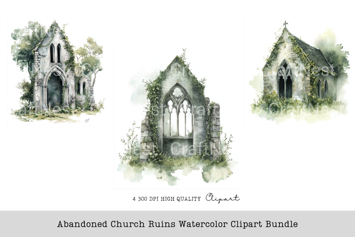 Abandoned Church Ruins Clipart Bundle