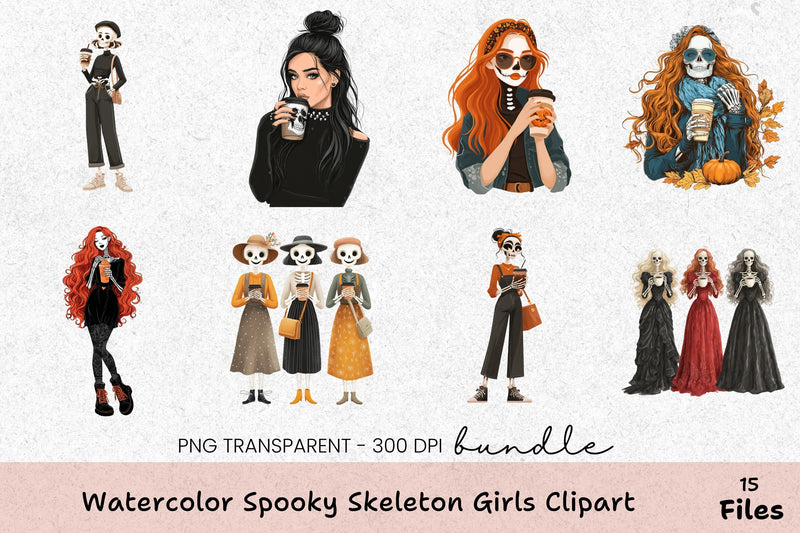 Spooky Skeleton Girls Clipart Bundle - CraftNest - Digital Crafting and Art