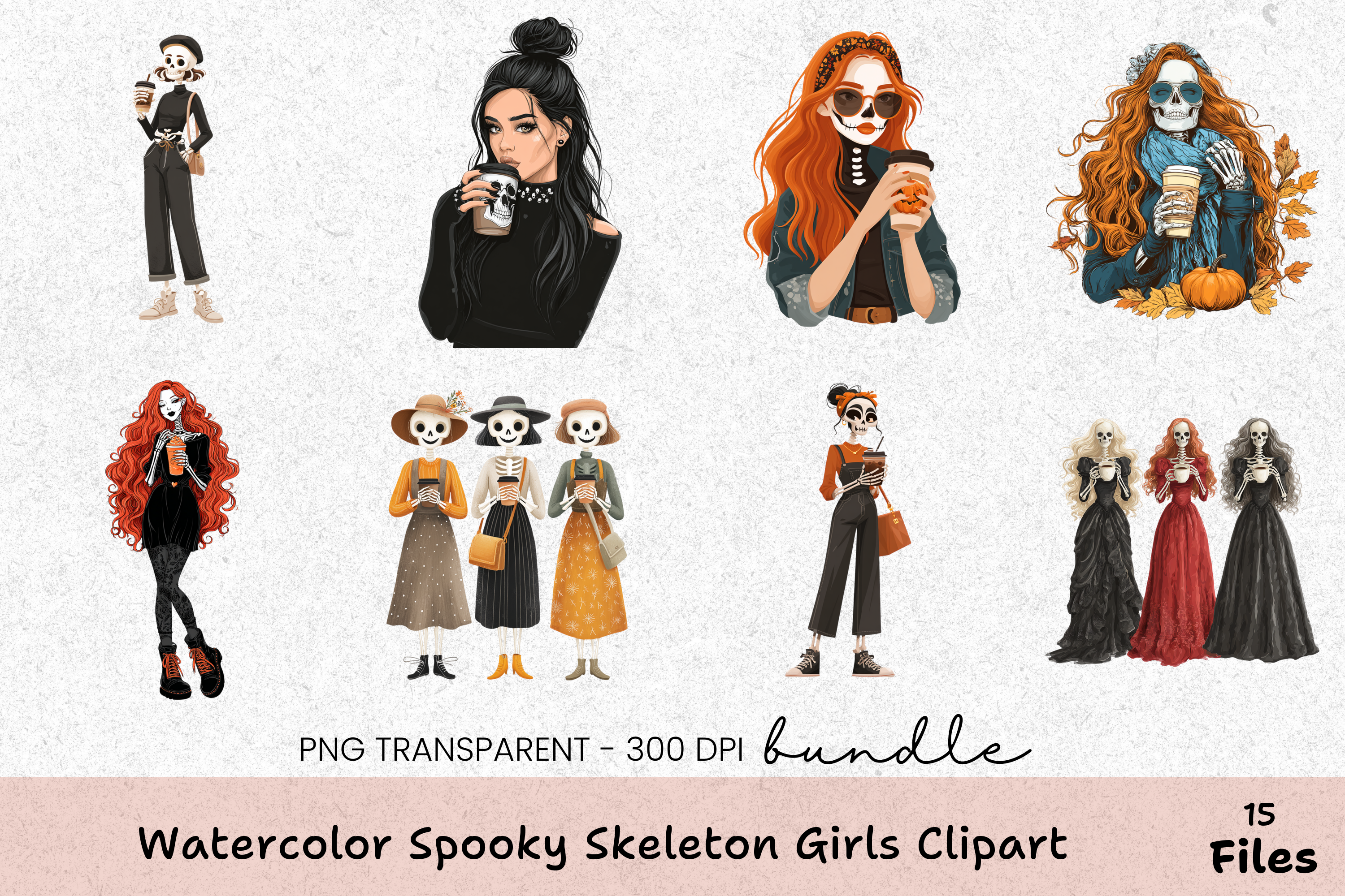 Spooky Skeleton Girls Clipart Bundle
