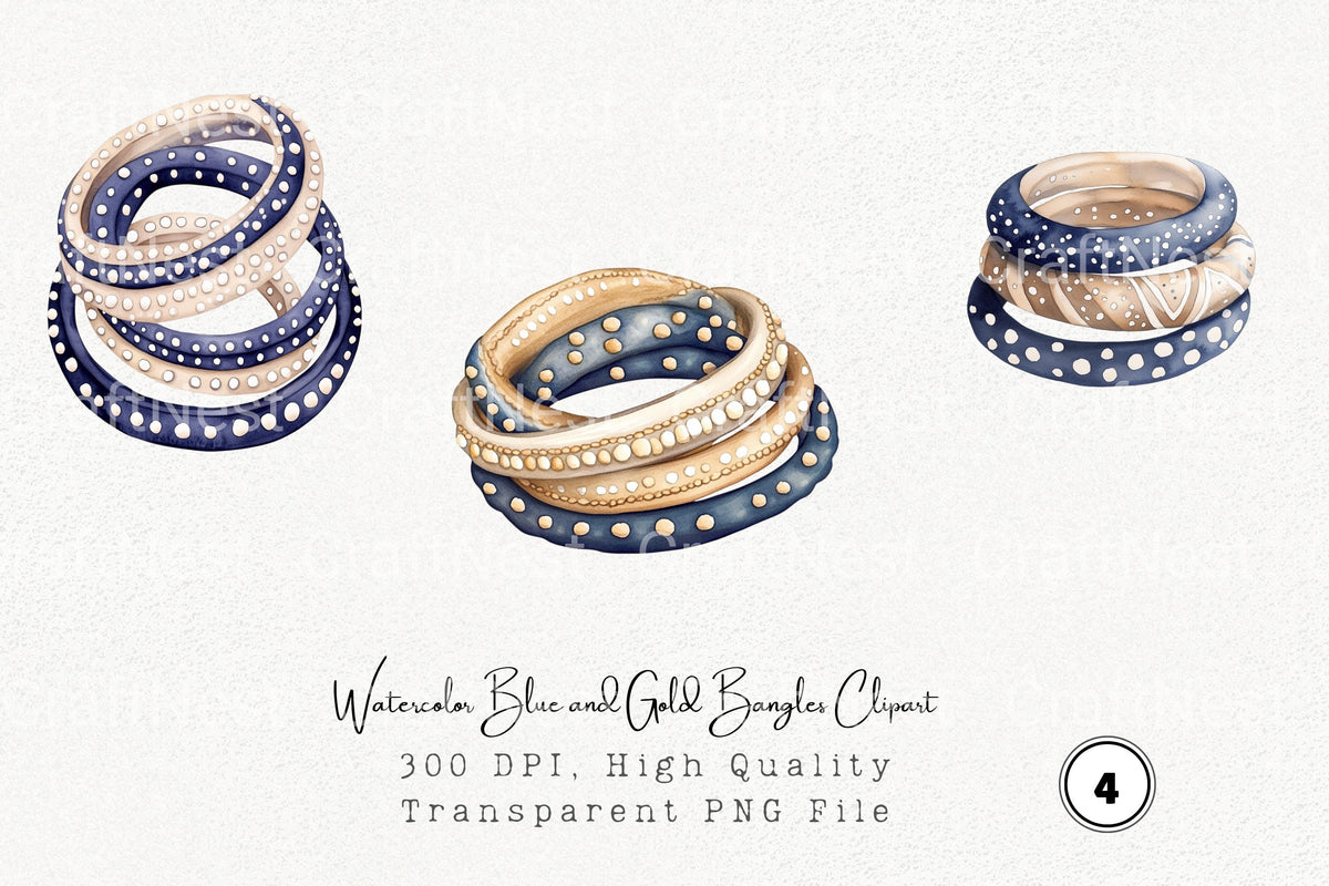 Blue And Gold Bangles Clipart Bundle
