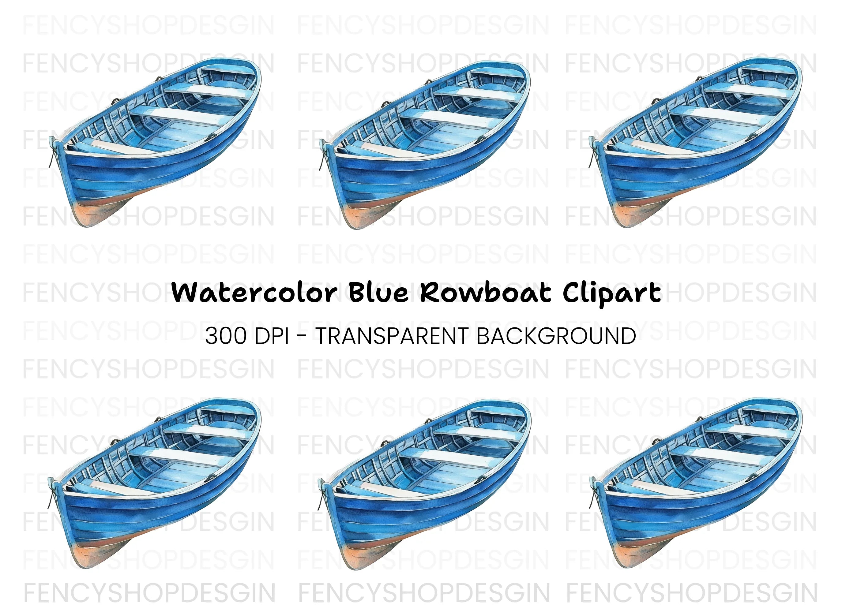 Blue Rowboat Clipart Bundle