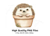Cute Hedgehog in Pot Clipart Bundle