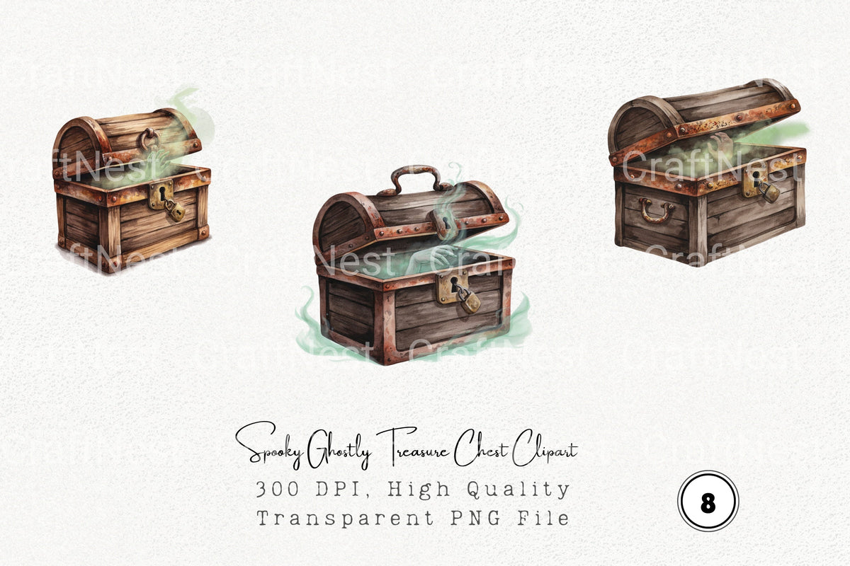 Spooky Ghostly Treasure Chest Clipart Bundle