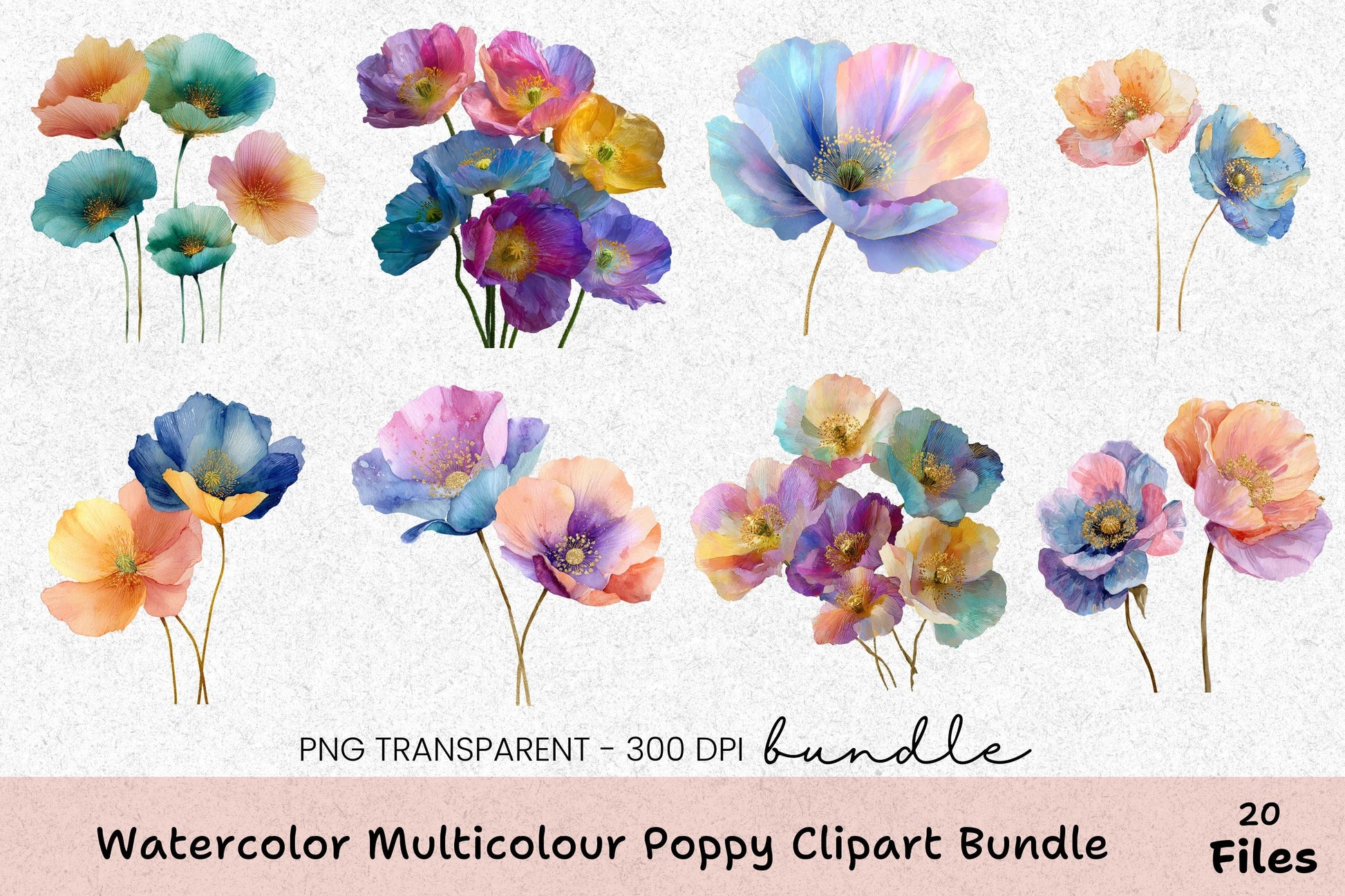 Multicolour Poppy Clipart Bundle - CraftNest - Digital Crafting and Art