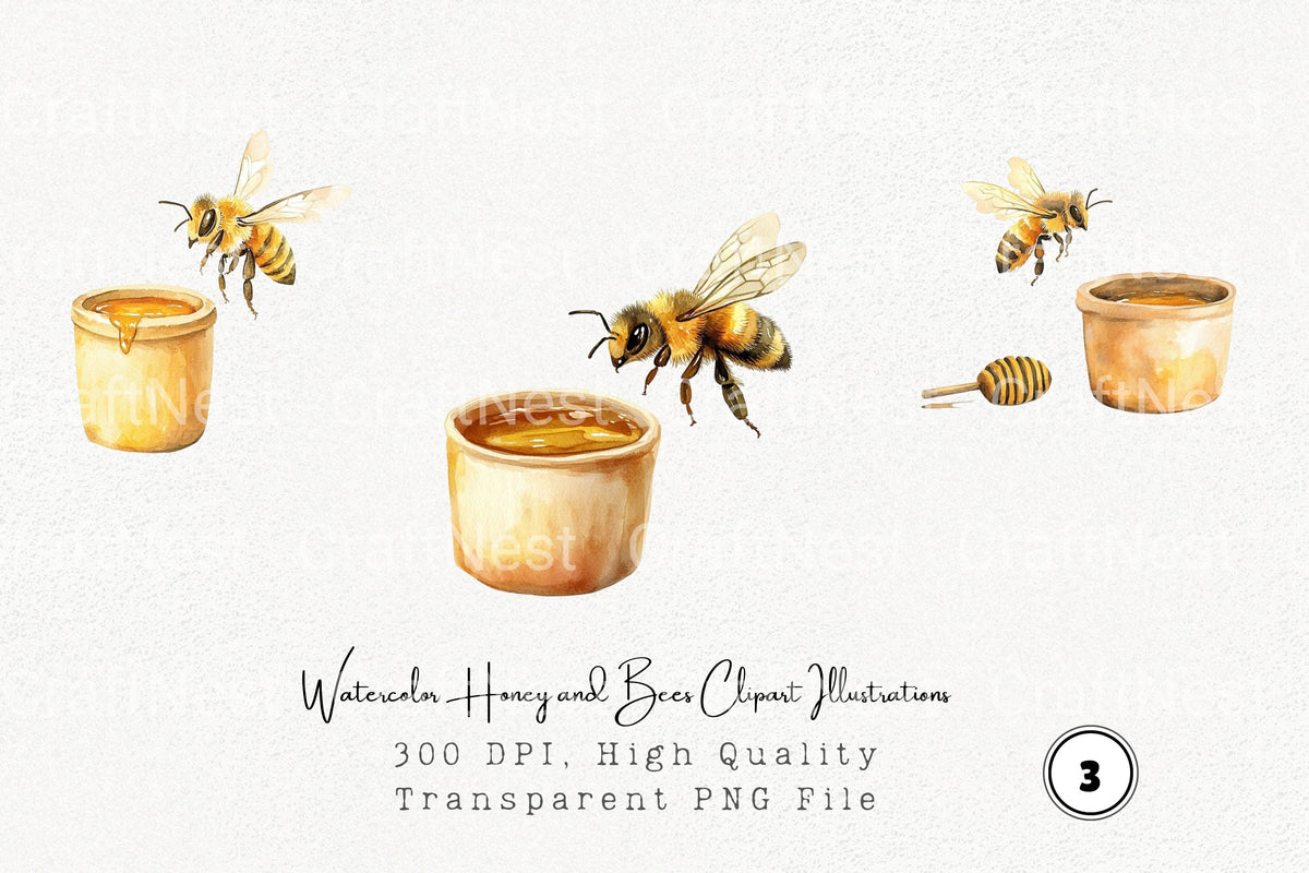 Honey And Bees Illustrations Clipart Bundle