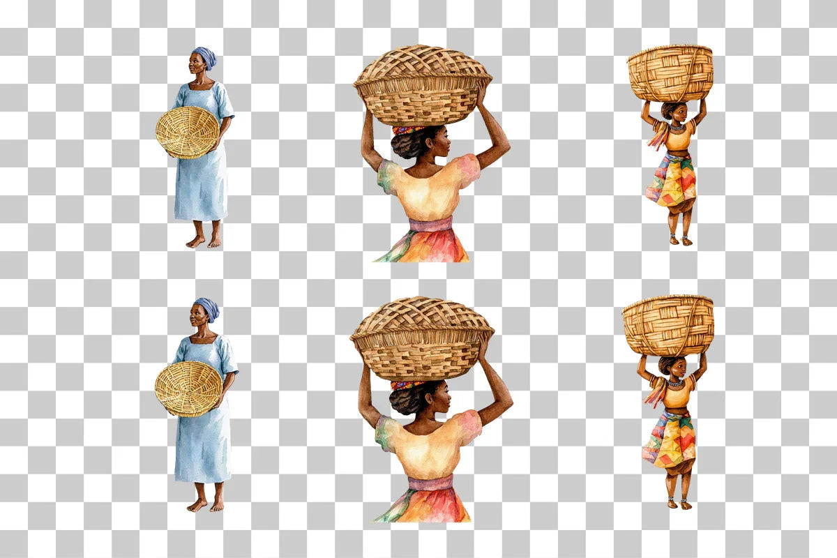 African Woman Carrying Basket Clipart Bundle - CraftNest - Digital Crafting and Art