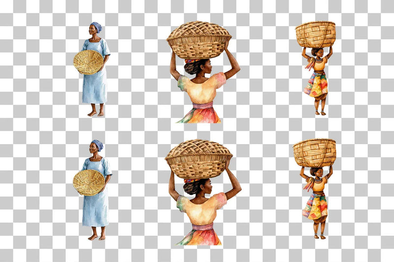 African Woman Carrying Basket Clipart Bundle - CraftNest - Digital Crafting and Art