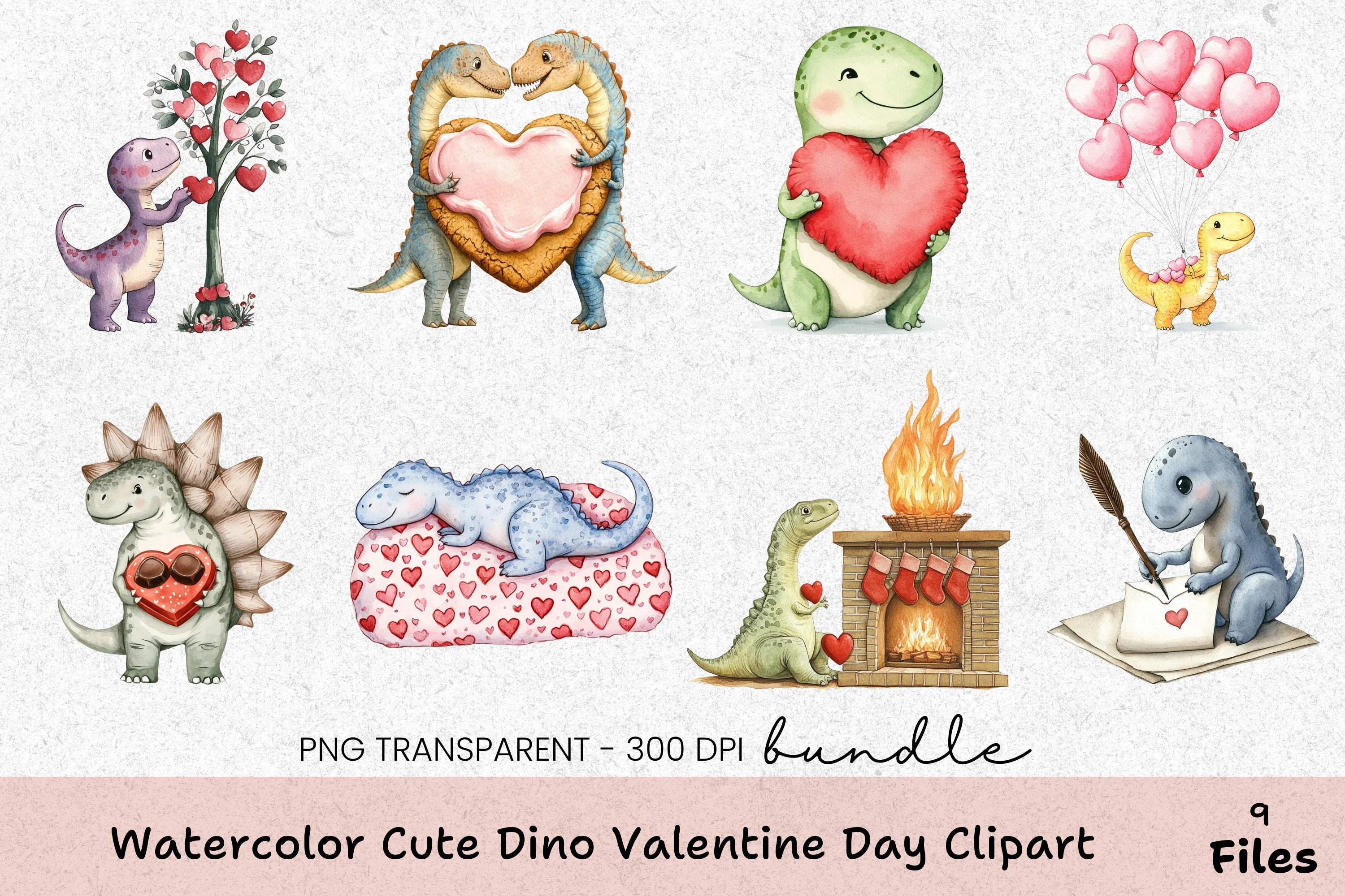Cute Dino Valentine's Day Clipart Bundle - CraftNest - Digital Crafting and Art