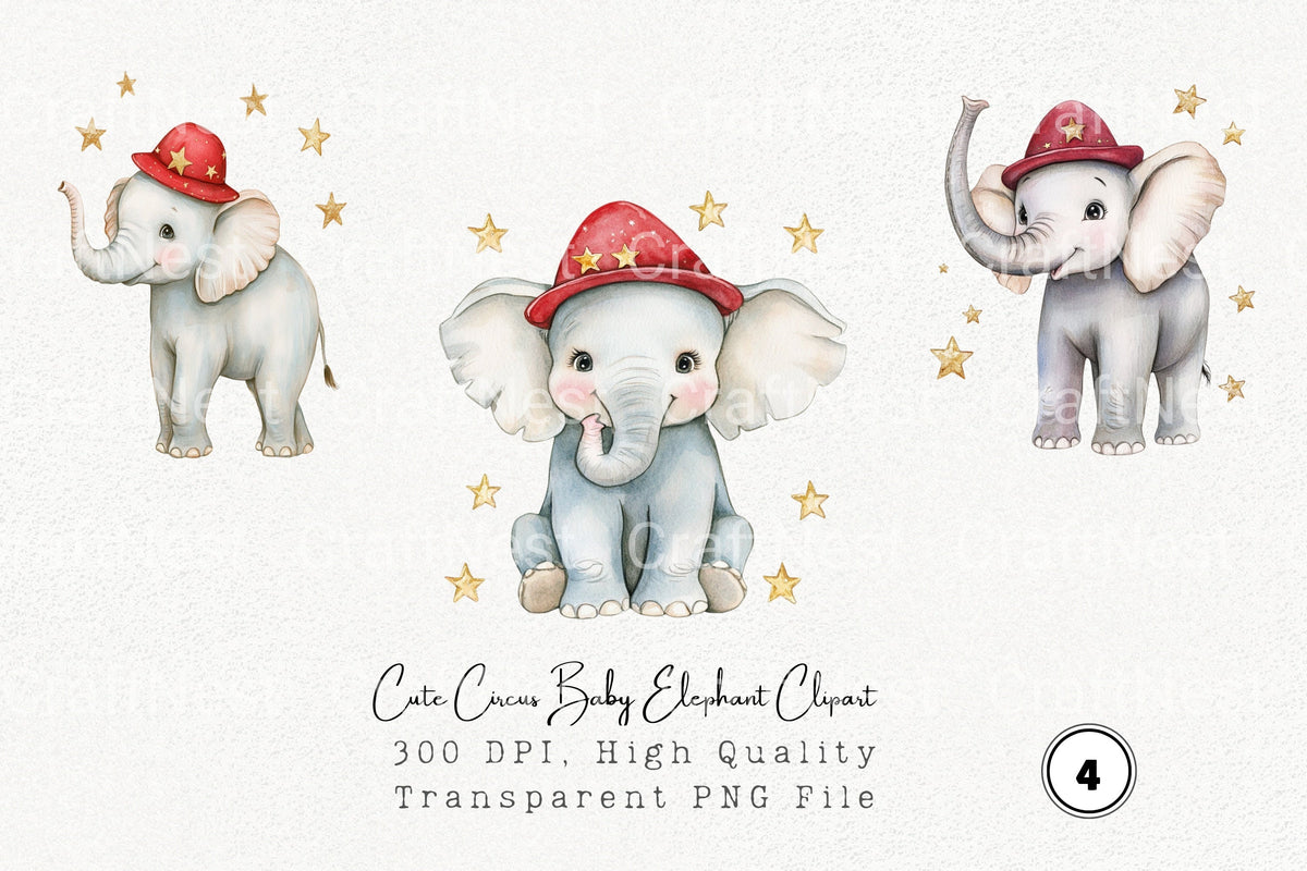 Cute Circus Baby Elephant Clipart Bundle