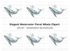 Elegant Blue Floral Whale Clipart Bundle