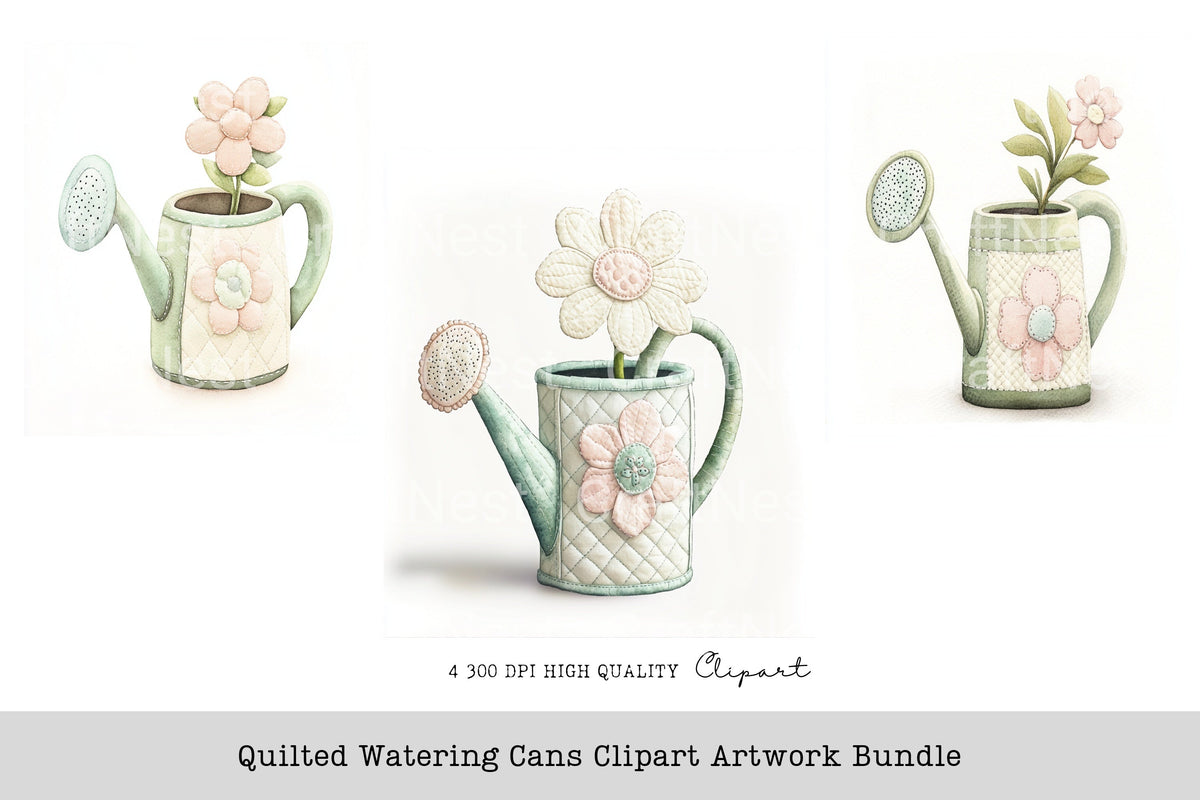 Quilted Watering Cans Artwork Clipart Bundle