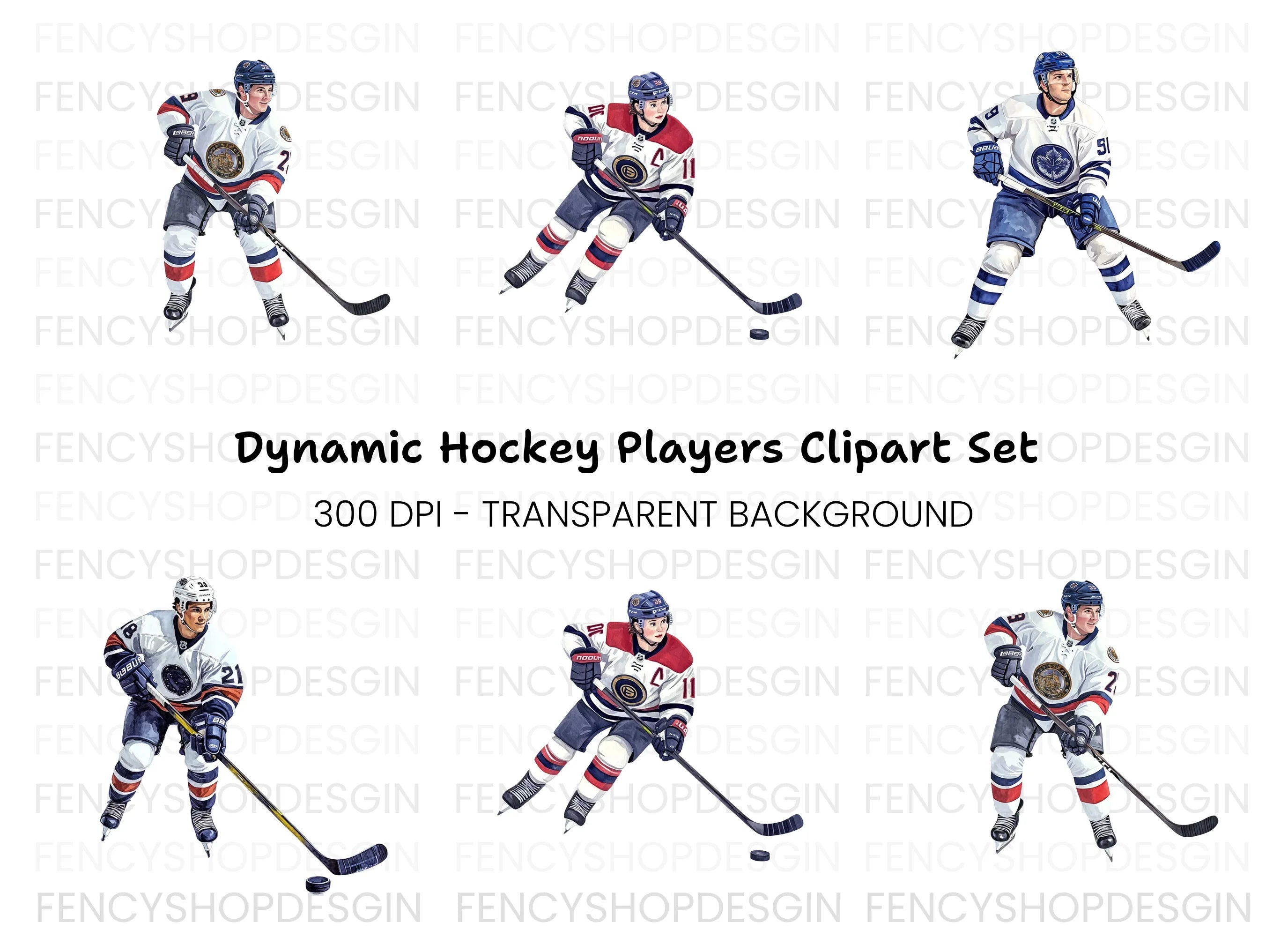 Dynamic Hockey Players Clipart Bundle