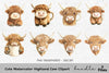 Cute Highland Cow Clipart Bundle