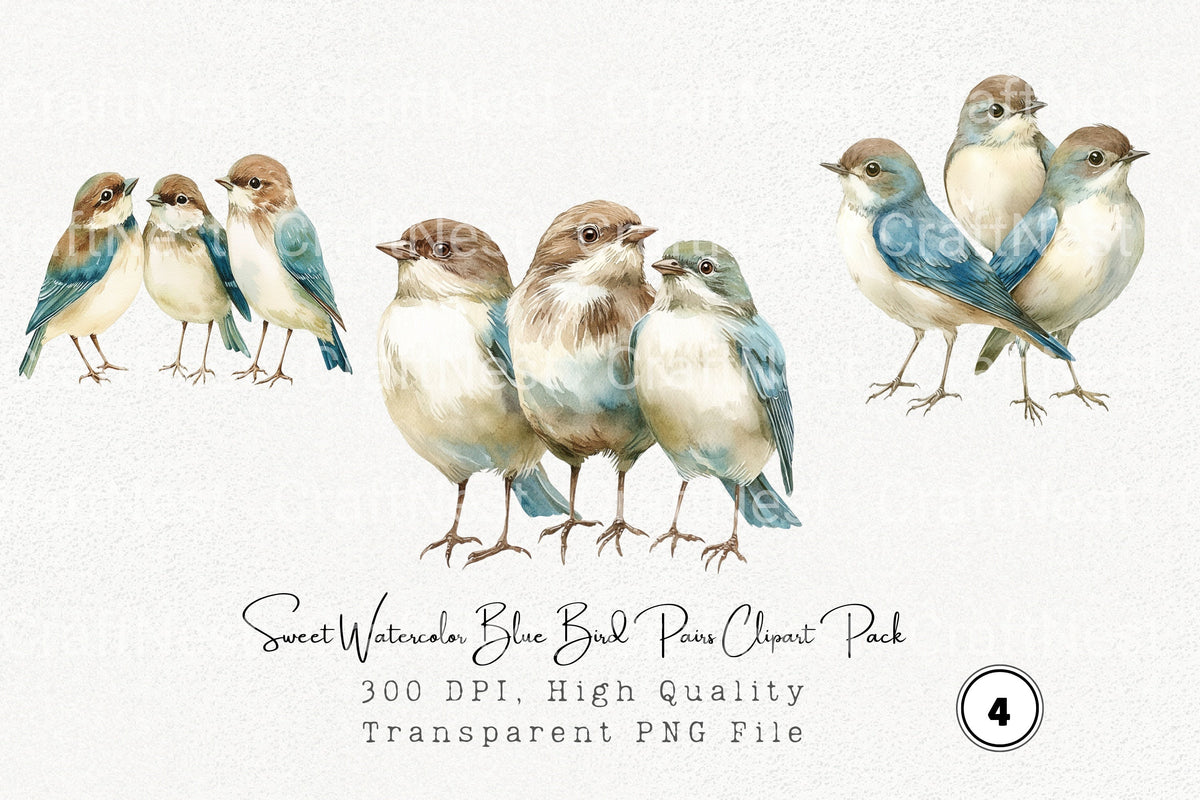 Sweet Blue Bird Pairs Clipart Bundle