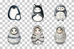 Black and White Matryoshka Doll Clipart Bundle - CraftNest - Digital Crafting and Art