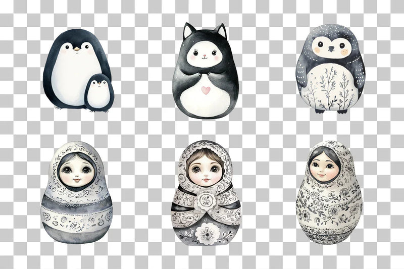 Black and White Matryoshka Doll Clipart Bundle - CraftNest - Digital Crafting and Art