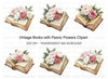 Vintage Books and Peony Flowers Clipart Bundle