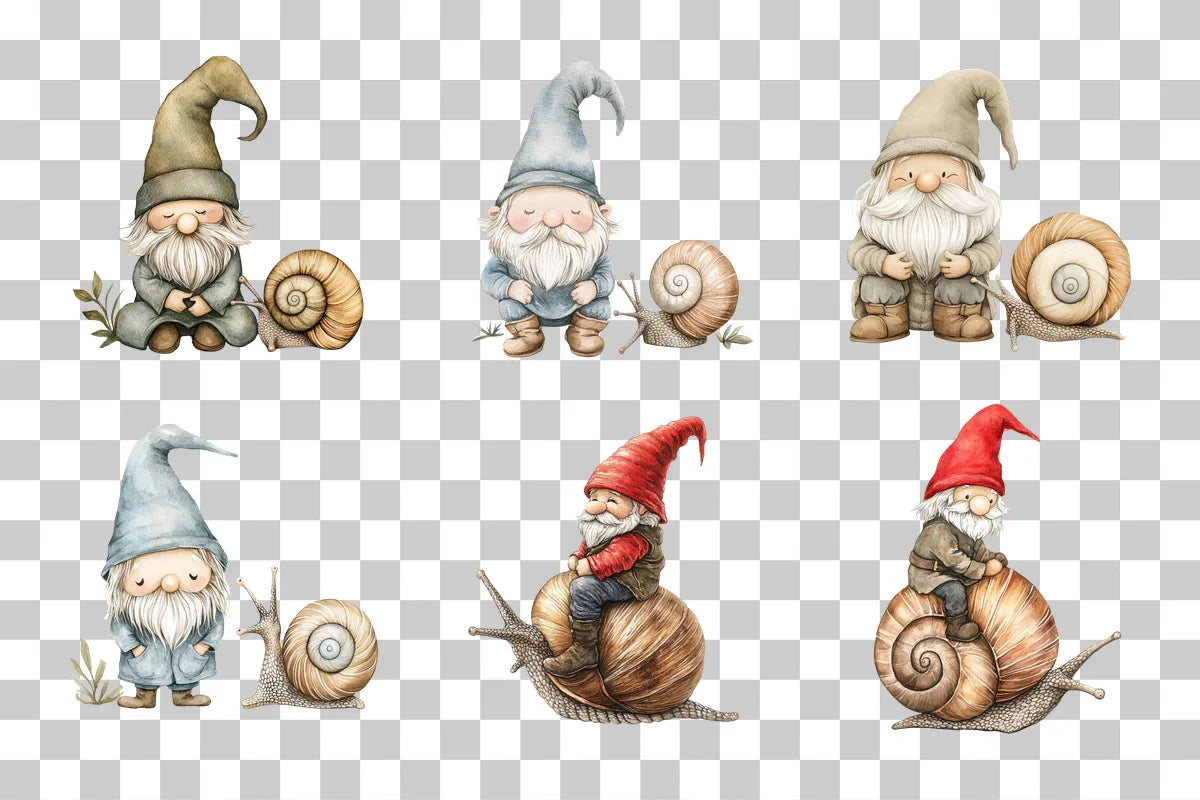 Gnome Riding Snail Clipart Bundle - CraftNest - Digital Crafting and Art