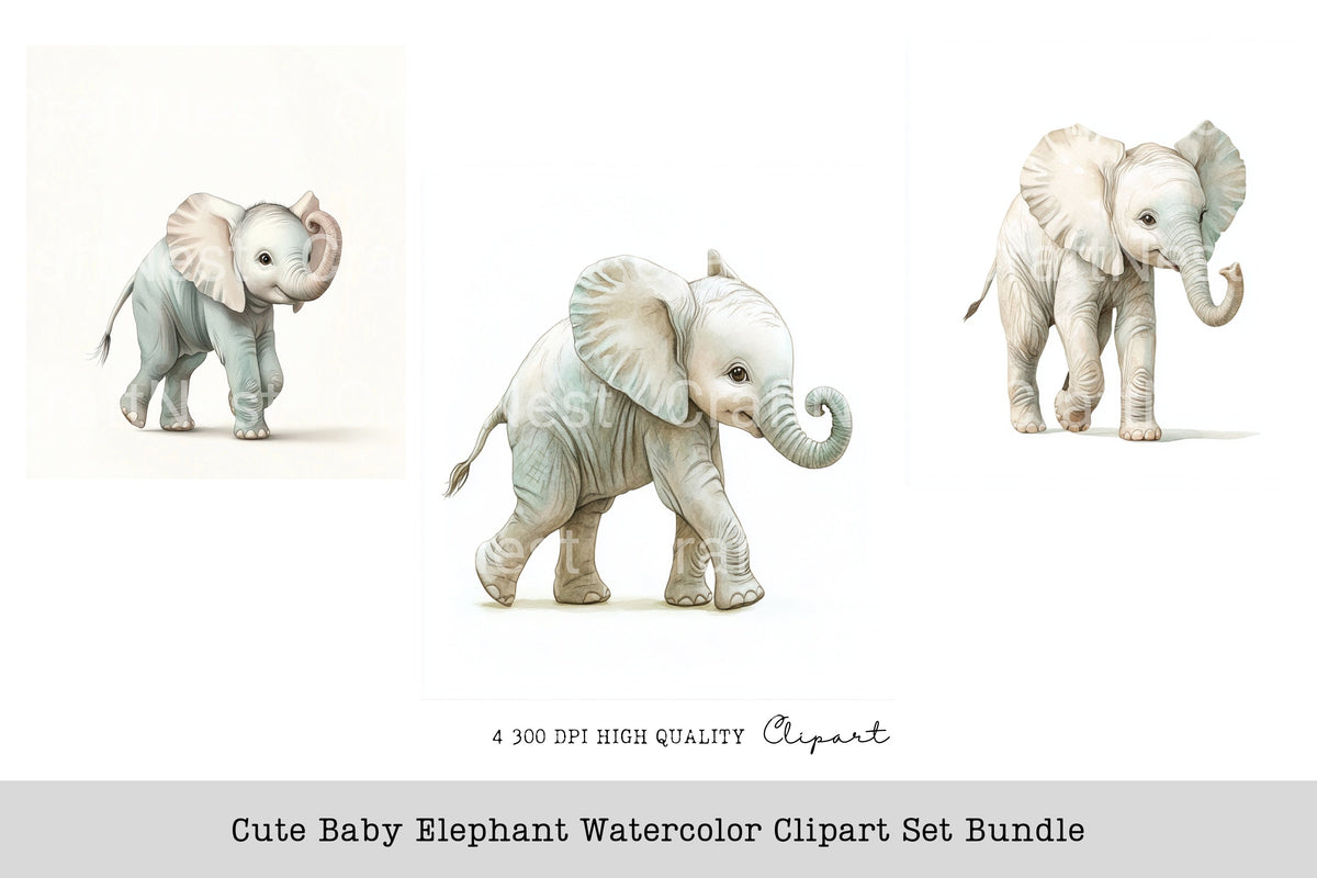 Cute Baby Elephant Clipart Bundle