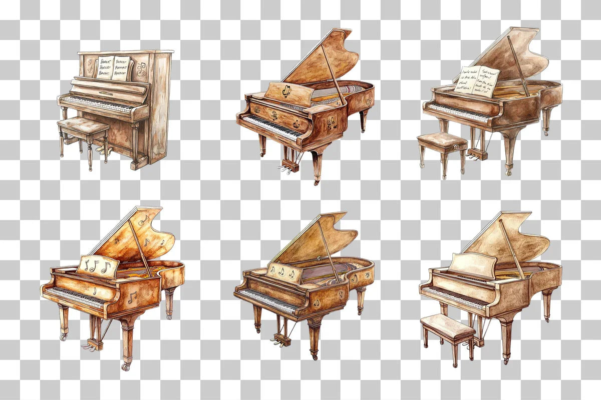 Sepia Grand Piano Clipart Bundle with Musical Notes - CraftNest - Digital Crafting and Art